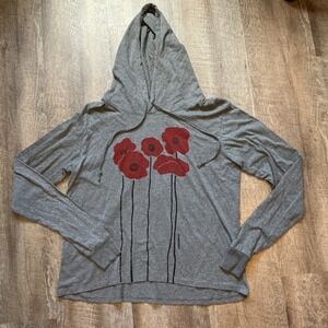 MARUSKA Grey Long Sleeve Hoodie Red Poppy Floral XL